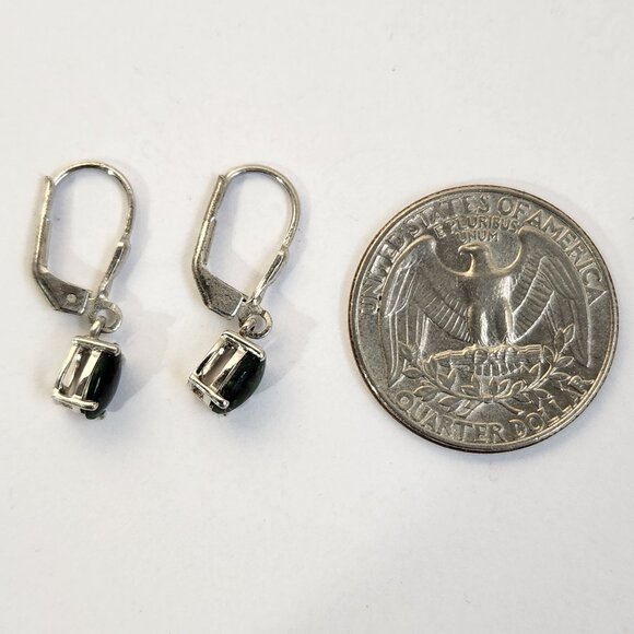 VTG 925 Green Opal Leverback Earrings - Beautiful marble coloring. - Picture 7 of 8